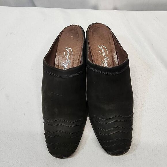 Gino Morganti Women's 7.5 Vintage Black Suede Slip-On Mules Heels - Picture 8 of 8